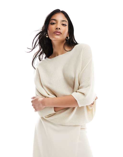 JDY – Gerippter Pullover in Creme mit Fledermausärmeln | ASOS