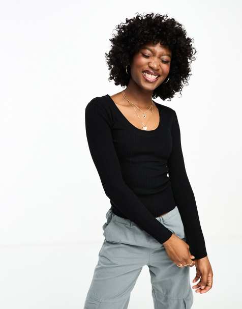 JDY – Gerippter Pullover in Schwarz mit Rundhalsausschnitt - view 1