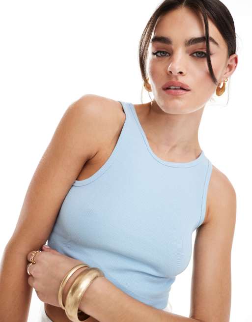 JDY – Geripptes, kurzes Tanktop in Hellblau