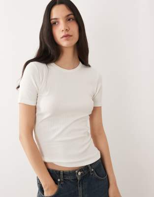Geripptes T-Shirt in Weiß Weiß XL
