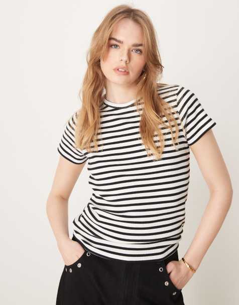 JDY – Geripptes T-Shirt mit Streifen in Schwarz und Weiß - view 1