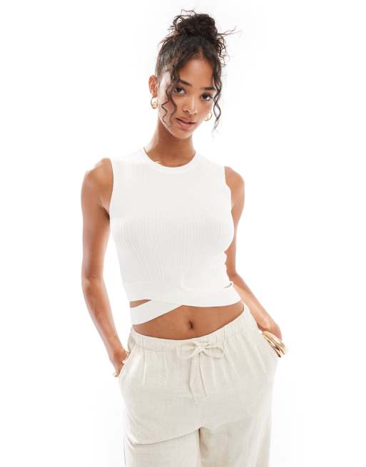 JDY – Geripptes Tanktop in Stein mit offenem Detail