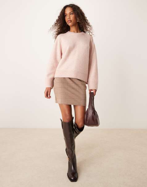 JDY - Geruite mini rok in bruin - view 1