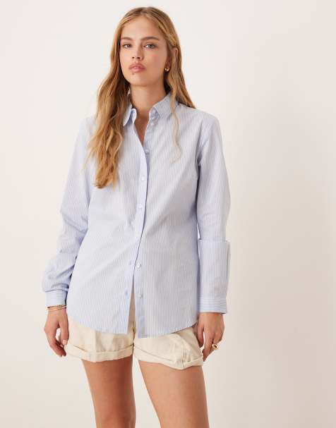 JDY - Gestreept overhemd met lange mouwen in lichtblauw - view 1