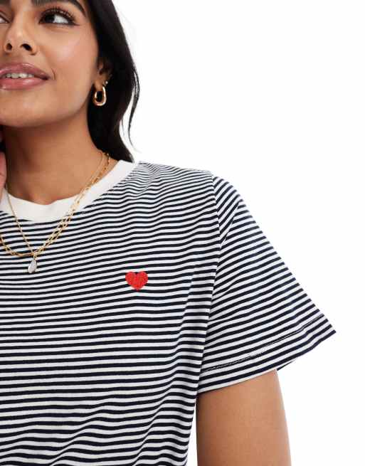 JDY - Gestreept T-shirt in crème en blauw, 3 van 4