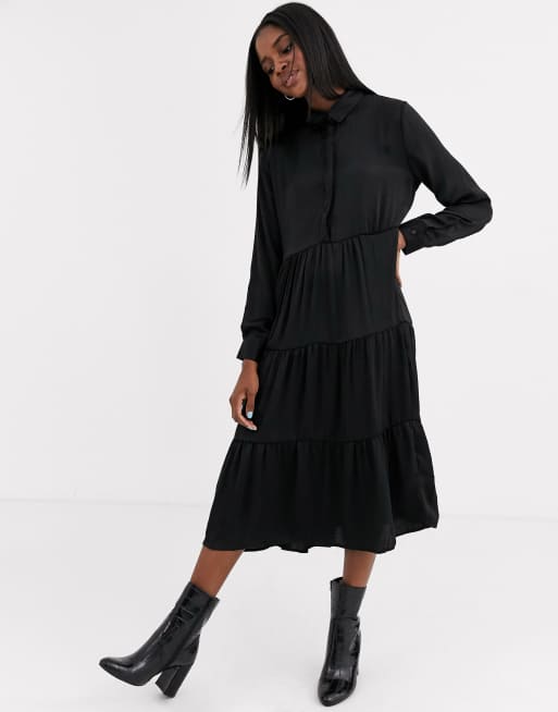 JDY – Gestuftes Maxi-Hemdkleid in Schwarz, 4 von 4