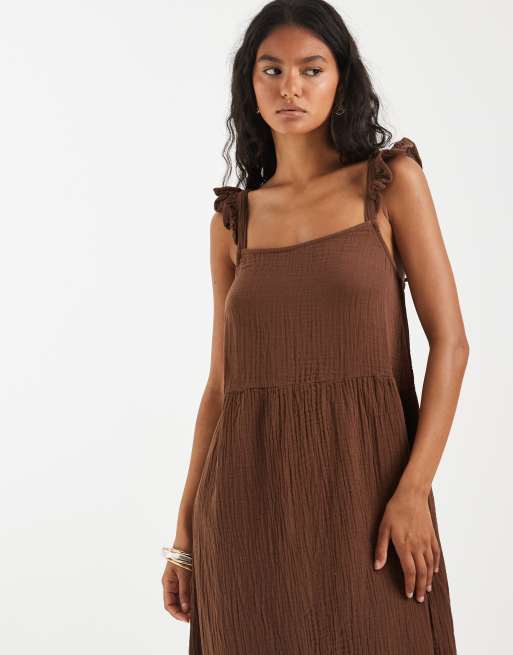 JDY – Gestuftes Maxikleid in Braun, 2 von 4