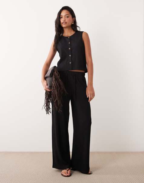 JDY - Getailleerde broek met textuur in zwart, deel van co-ord set - view 1