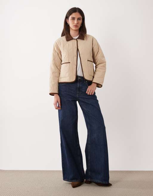 JDY - Giacca trapuntata beige con dettaglio a contrasto