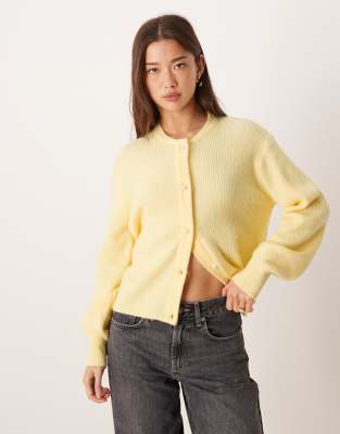 Gilet côtelé avec boutons nacrés - Jaune pastel L