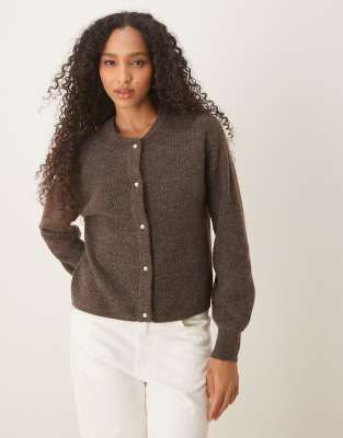 Gilet côtelé avec boutons nacrés - Marron foncé-Brown L