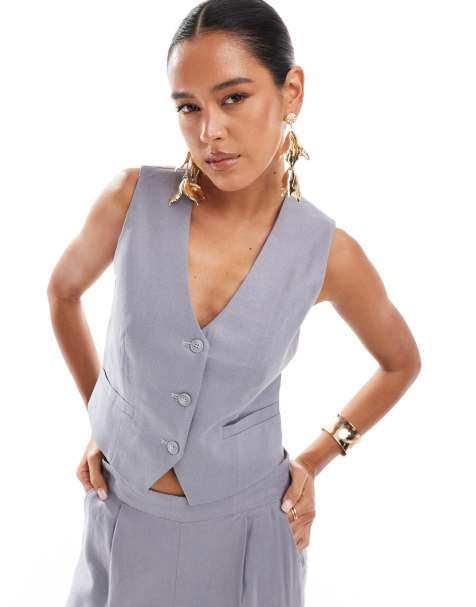 JDY - Gilet de tailleur d'ensemble en lin mélangé - Gris - view 1