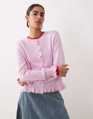 Gilet en maille à détails volantés - Rose XL