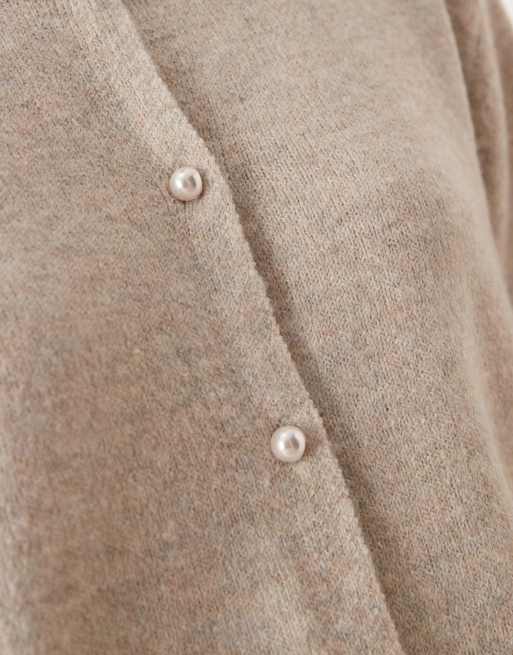 JDY - Gilet en maille à manches courtes et boutons nacrés - Taupe, 3 de 4