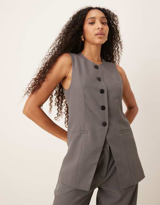 JDY - Gilet grigio taglio lungo con bottoni in coordinato