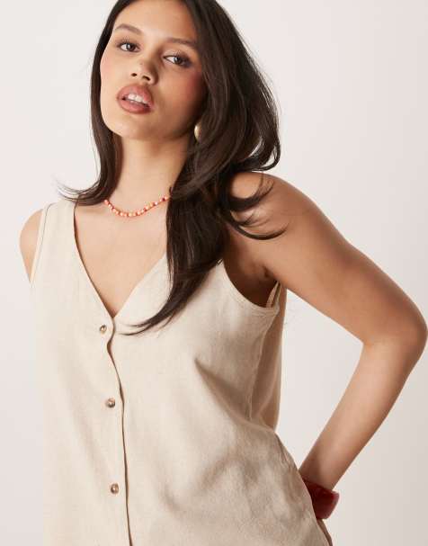 JDY - Gilet in misto lino color pietra in coordinato - view 1