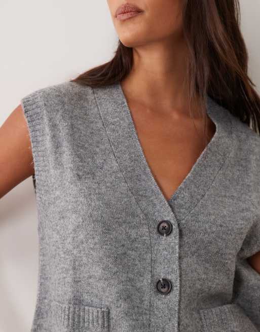 JDY gilet lavorato a maglia con scollo a V grigio medio, 3 di 4