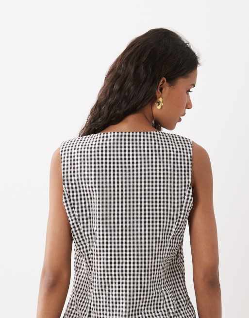 JDY - Gilet marrone a quadretti in coordinato, 4 di 4