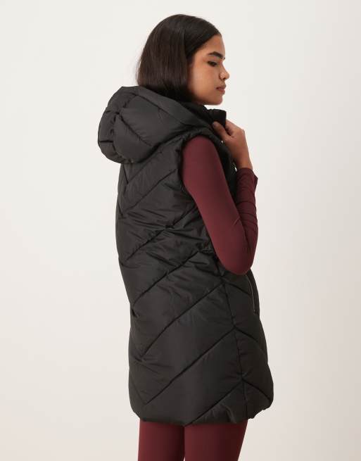 JDY - Gilet nero con cappuccio imbottito con motivo a spina di pesce, 4 di 4