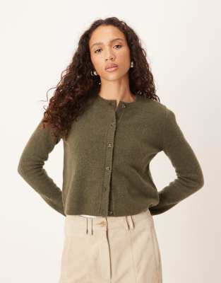 JDY - Gilet ras de cou en laine - Kaki-Vert