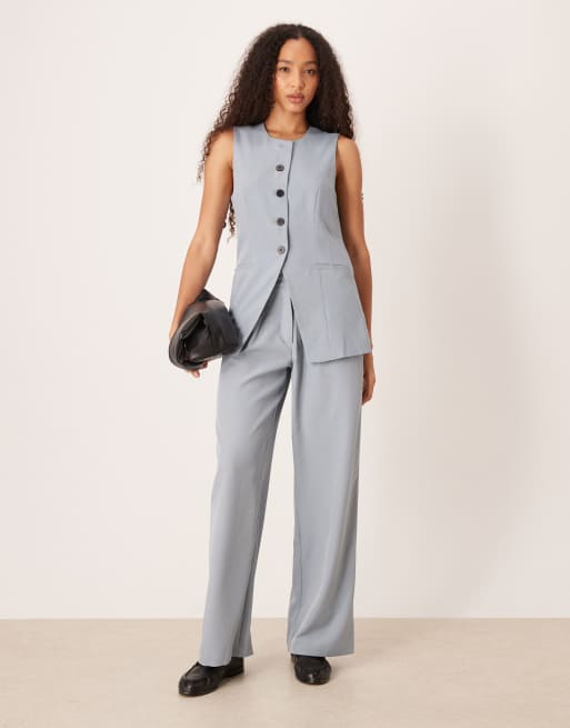 JDY - Gilet taglio lungo blu polvere con bottoni in coordinato, 2 di 4