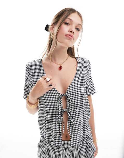 JDY – Ginghamrutig topp med knytning framtill, del av set - view 1