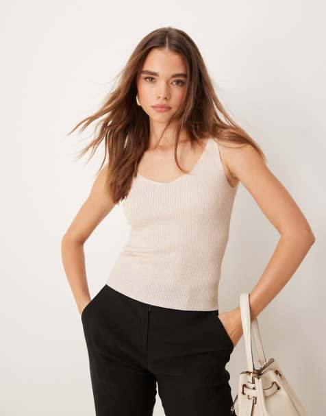 JDY glitter knitted singlet in gold - view 1