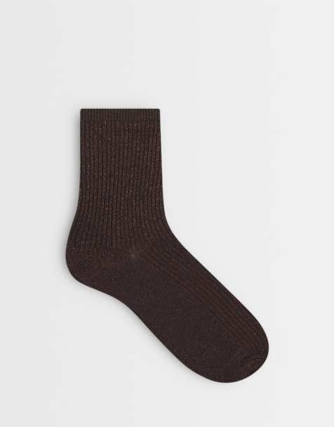 JDY glitter socks in brown - view 1