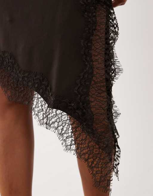 JDY - Gonna asimmetrica marrone con finiture in pizzo, 5 di 5