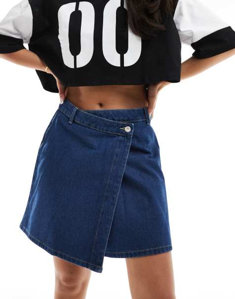 JDY - Gonna di jeans a vita alta asimmetrica blu medio - view 1