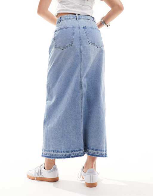 JDY - Gonna lunga di jeans lavaggio blu chiaro con spacco sul davanti, 3 di 5