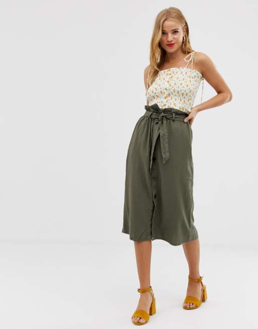 JDY - Gonna midi in lino con bottoni