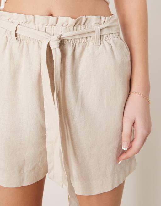 JDY – Gräddvita shorts i linnemix med knytmidja, 5 av 5