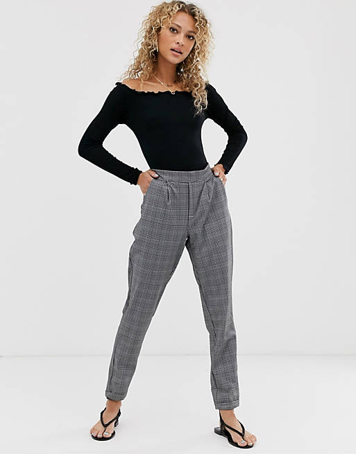 JDY gray check pants with elasticated waist