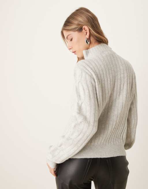 JDY half zip cable pullover jumper in light grey, 3 of 4
