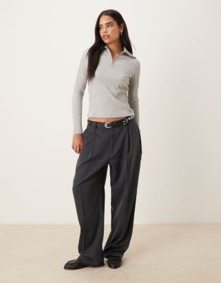 Jdy Half Zip Knit Polo In Gray