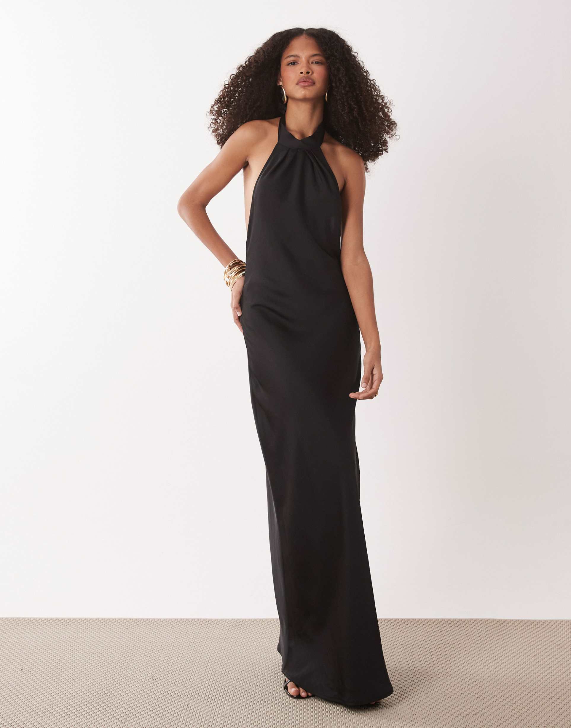 jdy halter neck satin maxi dress in black