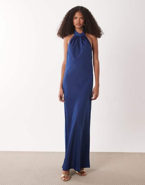 JDY halter neck satin maxi dress in navy - view 1