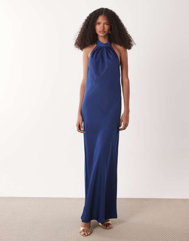 navy blue halter neck formal dress JDY satin maxi in Mirrors