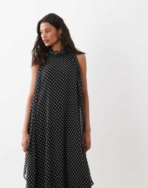 JDY halterneck midi dress in black polka dot print - view 1