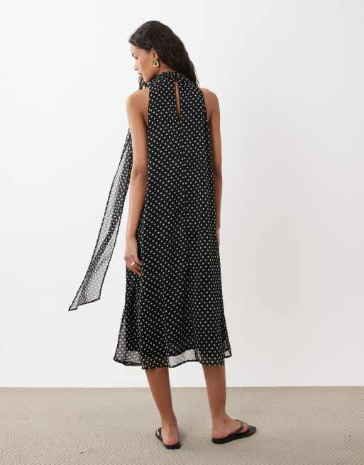 JDY halterneck midi dress in black polka dots, 2 of 4