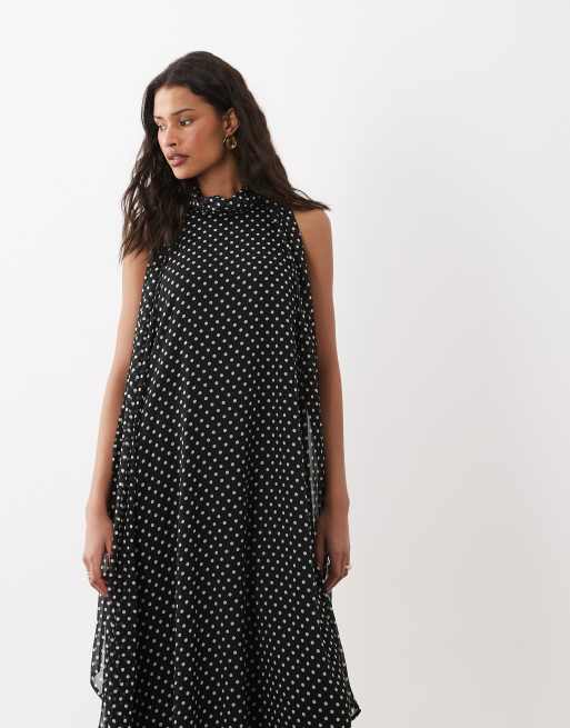 JDY halterneck midi dress in black polka dots, 3 of 4