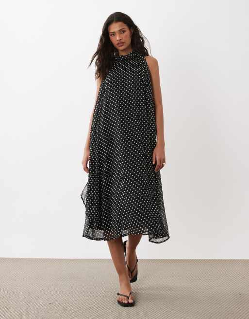JDY halterneck midi dress in black polka dots, 4 of 4