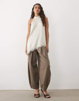 Jdy Halterneck Satin Top With Lace Detail In White
