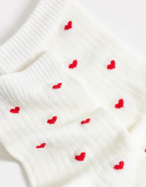 JDY heart detail ribbed socks in white, 3 of 3