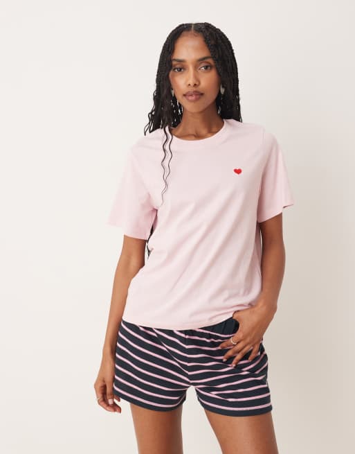 JDY heart print T-shirt in pink
