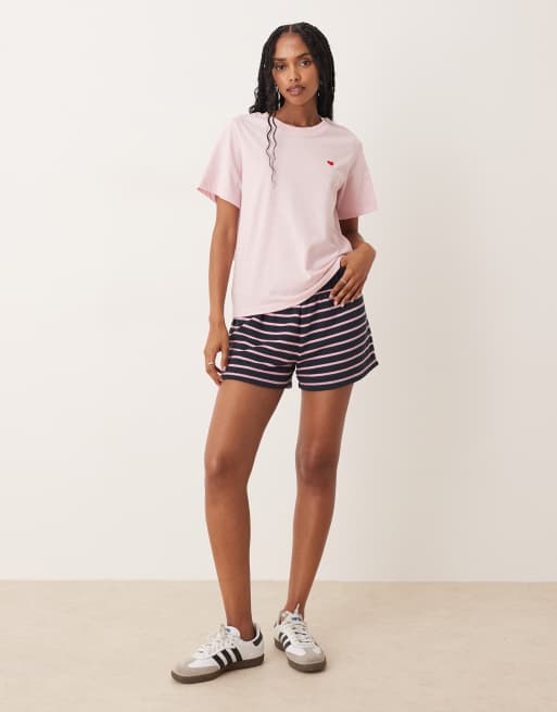 JDY heart print t-shirt in pink, 3 of 4