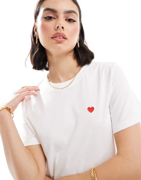JDY heart print t-shirt in white - view 1