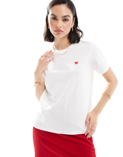JDY heart print t-shirt in white