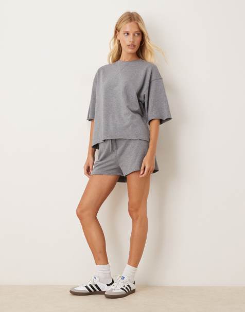 JDY heavy jersey shorts and t-shirt co-ord in grey - view 1
